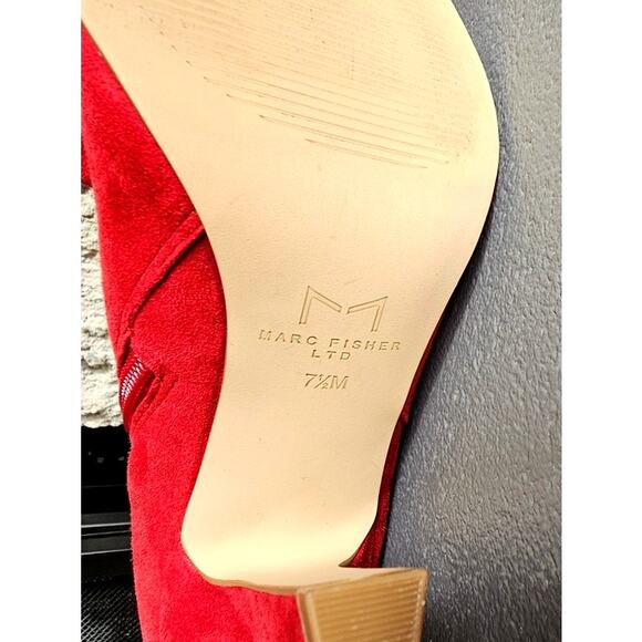Marc Fisher Red Suede Boots, Pointed Toe, Side Zip MAYAE, High Heel, Sz 7.5M - Picture 8 of 8